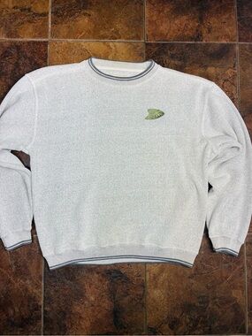 Gear For Sports White Crewneck Sweater with Gray Trim and Green Patch